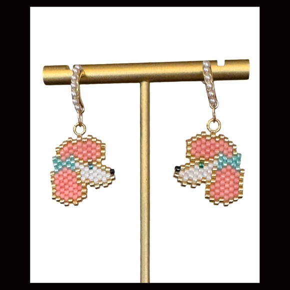 Hand Crafted Jewelry - Hand crafted beaded pink poodle earrings whimsical art deco gift
